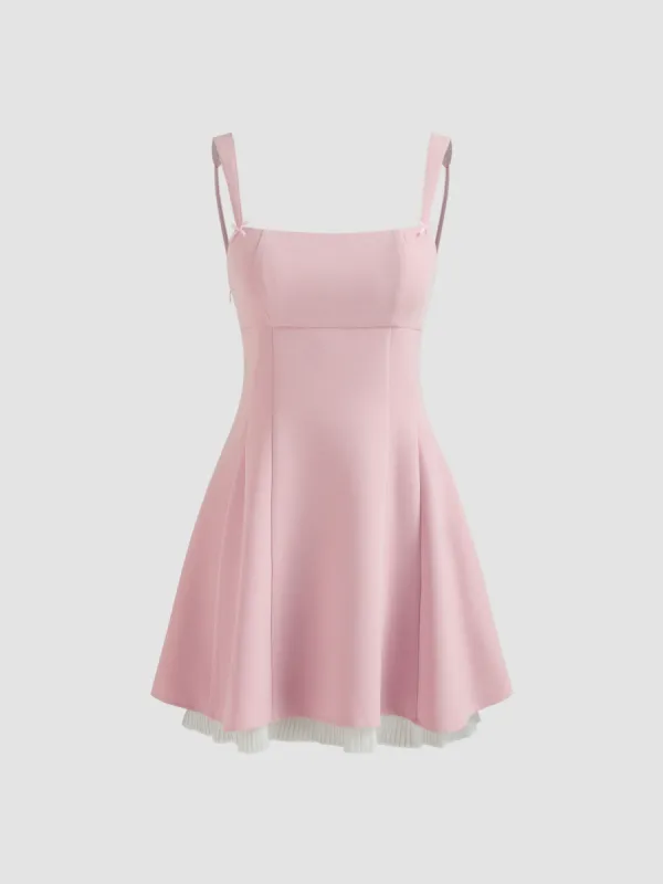 Square Neck Solid Bowknot Zipper Mini Dress sold by Cider