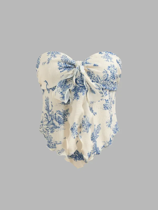 Toile de Jouy Knotted Tube Top sold by Cider