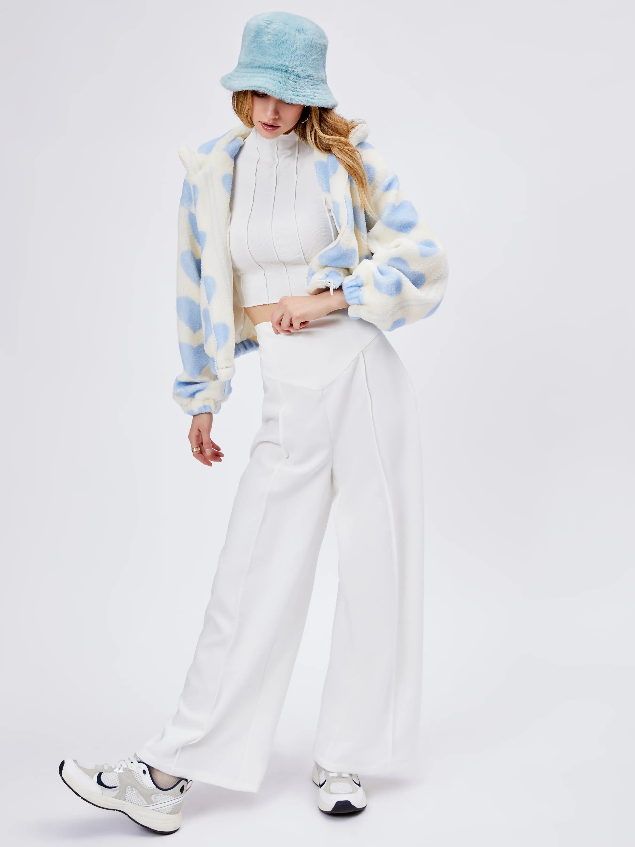 Solid High Waist Knitted Wide Leg Trousers sold by Cider