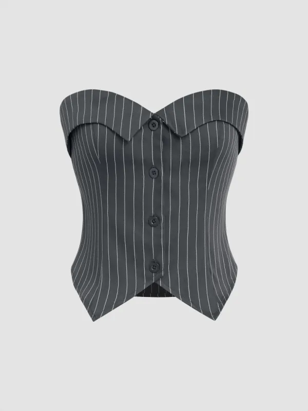 Striped Fold Over Button Tube Top sold by Cider