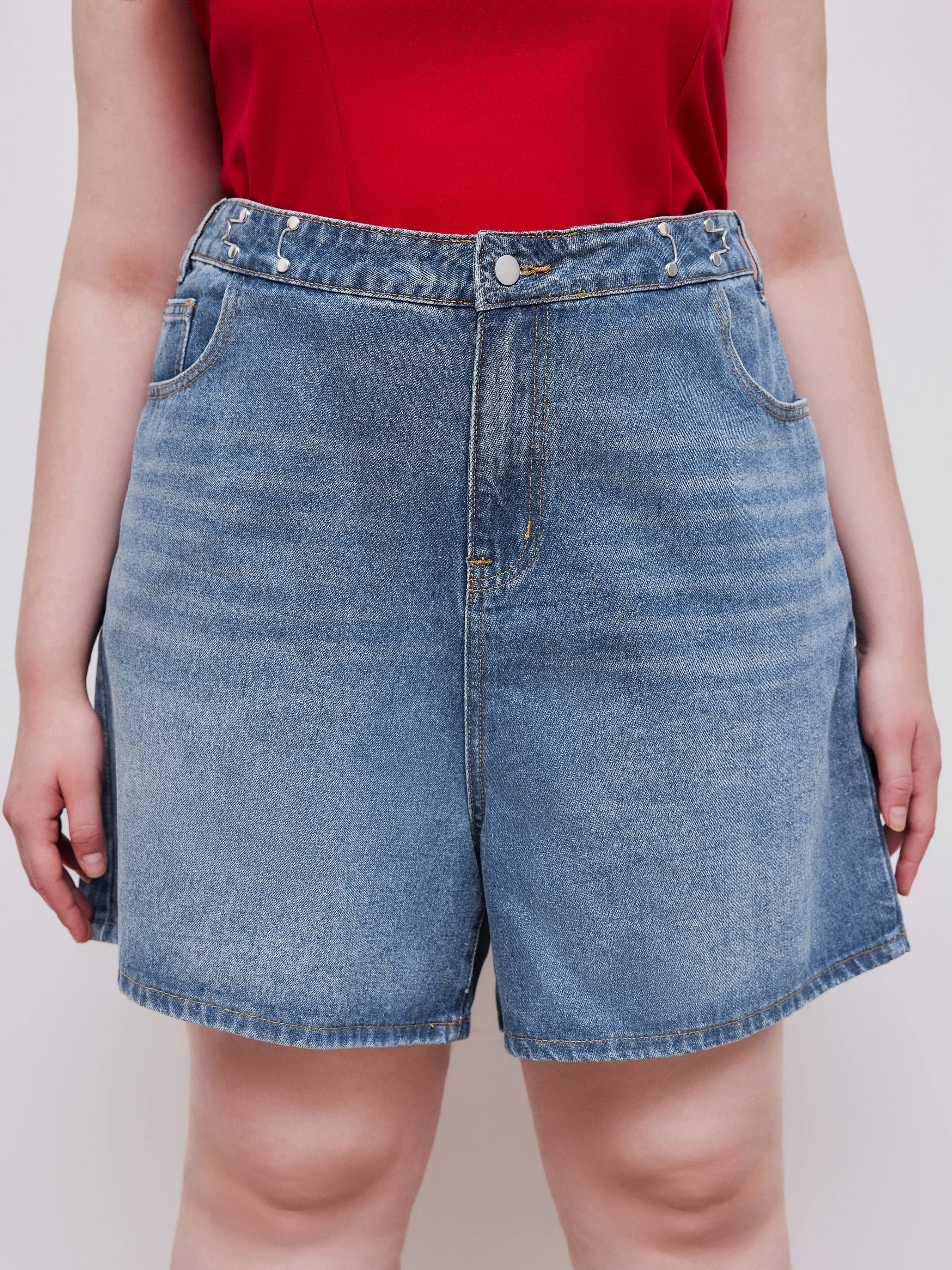 Denim Mid Rise Solid Pocket Shorts Curve & Plus sold by Cider