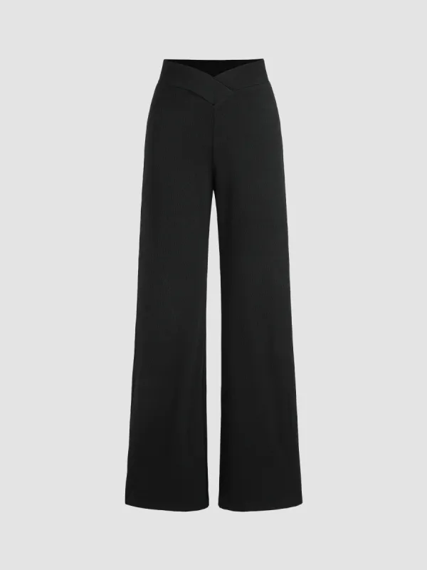 Solid High Waist Wide Leg Trousers sold by Cider