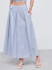 Woven Mid Rise Striped Pleated Maxi Skirt sold by Cider