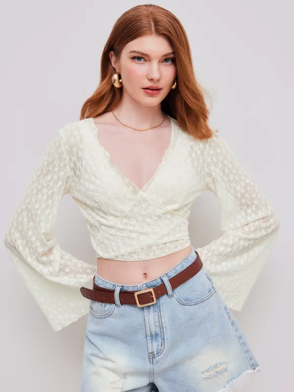 V-neck Floral Tie Back Crop Blouse sold by Cider