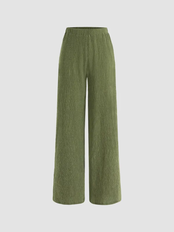 Solid Texture Elastic Waist Trousers  sold by Cider