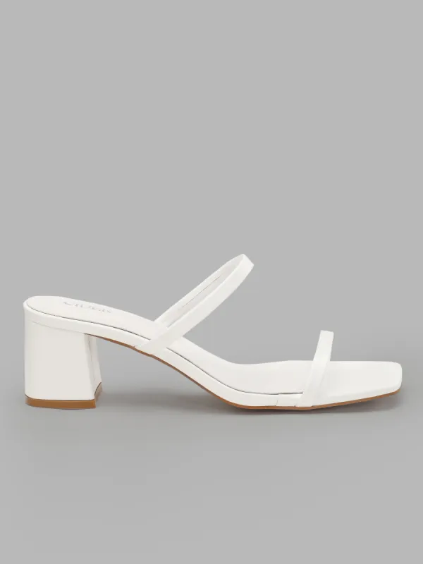 Classic Square Toe Two Strap Chunky Heeled Sandals made by Cider