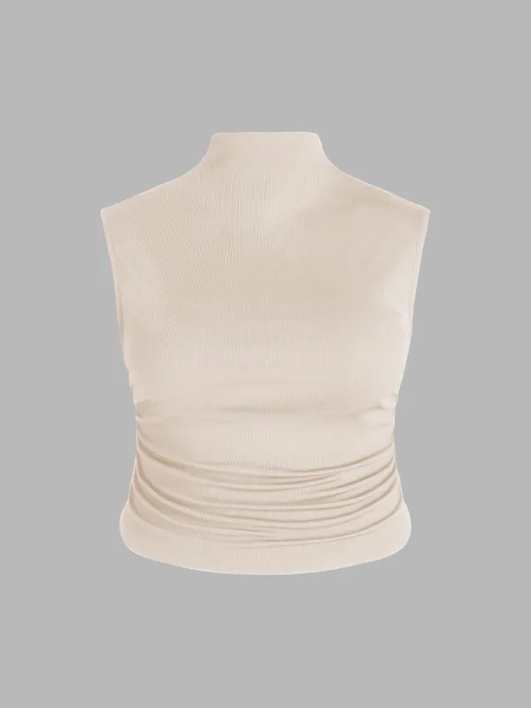 Solid High Neck Sleeveless Ruched Tank Top Curve & Plus sold by Cider
