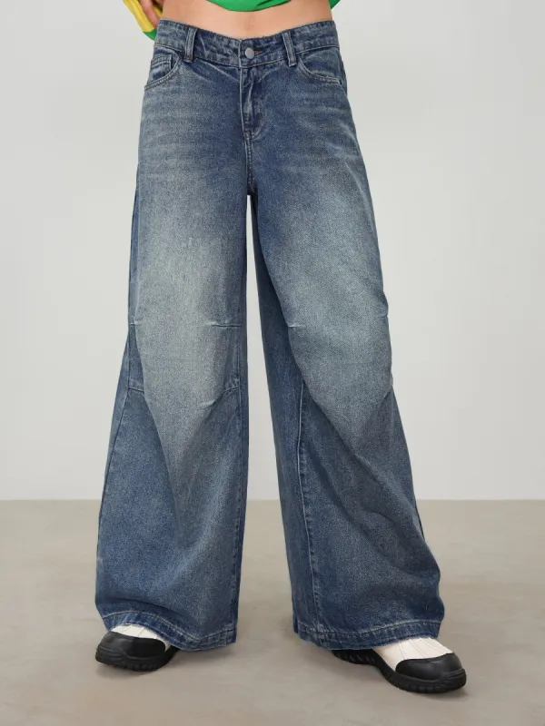 Denim Low Rise Solid Wide Leg Baggy Jeans sold by Cider
