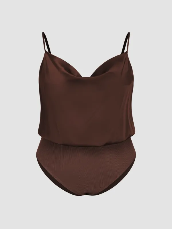 Satin V Neck Cami Bodysuit Curve & Plus sold by Cider