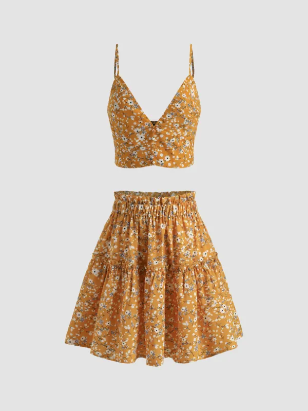 Ditsy Floral Crop Tank Top & Skirt Set sold by Cider