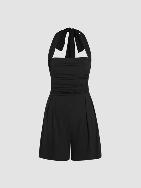 Solid Halter Ruched Playsuit sold by Cider