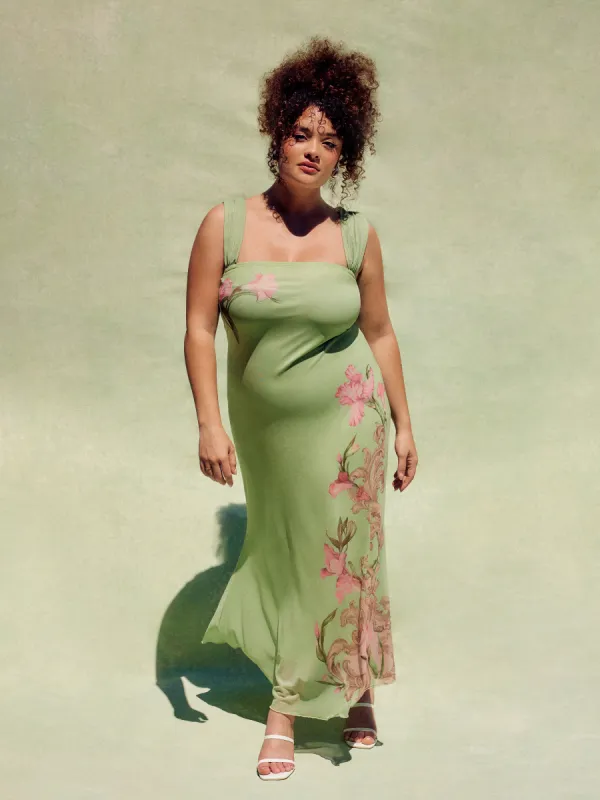 Mesh Square Neck Floral Midi Dress Curve & Plus sold by Cider