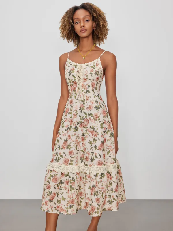 Floral Lace Trim Midi Dress sold by Cider