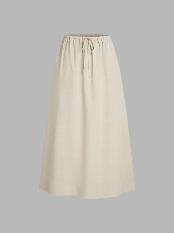 Linen-blend High Rise Solid Pocket Maxi Skirt sold by Cider