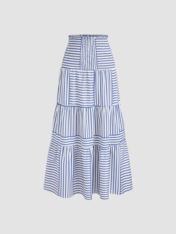 Two Way High Rise Striped Shirred Maxi Skirt sold by Cider