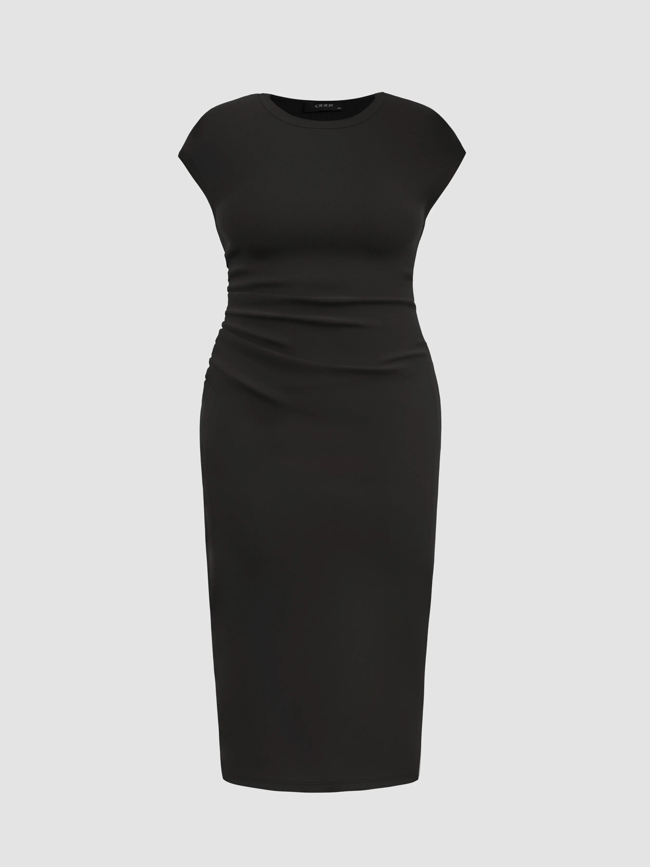 Round Neckline Ruched Midi Dress Curve & Plus sold by Cider