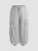 Solid Mid Waist Pocket Cargo Joggers Curve & Plus sold by Cider