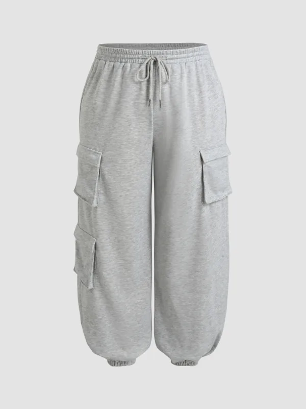 Solid Mid Waist Pocket Cargo Joggers Curve & Plus sold by Cider