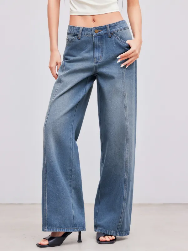Cider Denim Low Rise Solid Straight Leg Jeans sold by Cider
