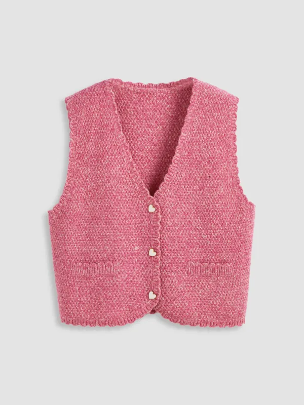 Knit V-neck Heart Button Vest Curve & Plus sold by Cider