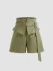 High Rise Ruffle Trim Solid Shorts With Belt sold by Cider