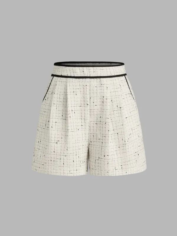 Tweed Mid Rise Contrasting Binding Pocket Shorts sold by Cider
