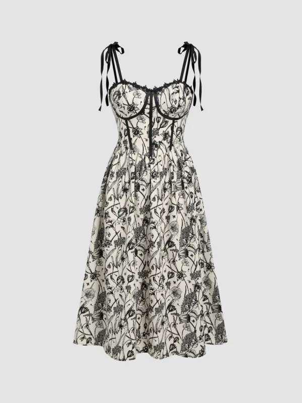 V-neck Floral Corset Knotted Midi Dress sold by Cider