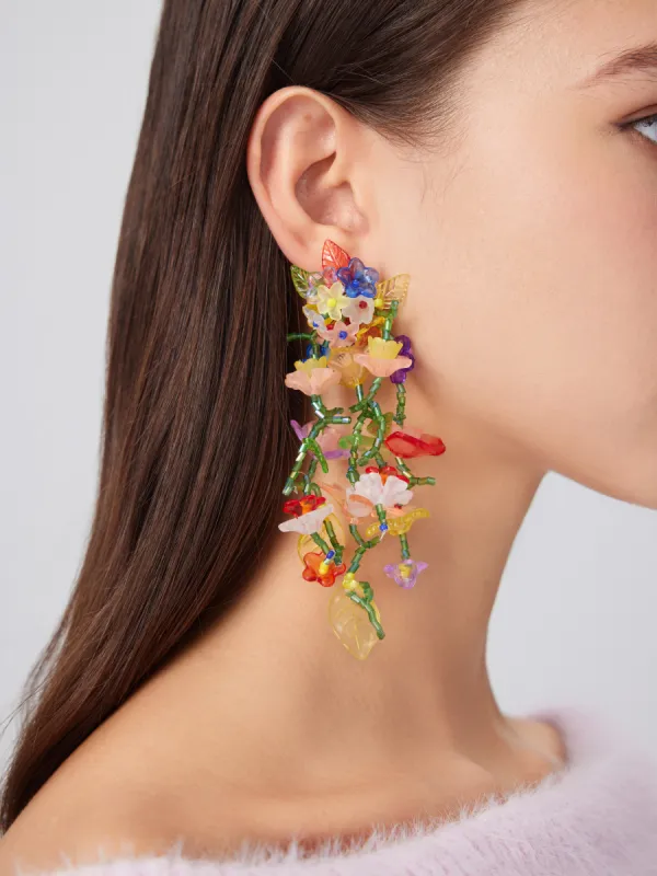 Multicolor Floral Beaded Drop Earrings sold by Cider