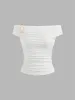 Off-shoulder Solid Ruched Buckle Short Sleeve Top sold by Cider