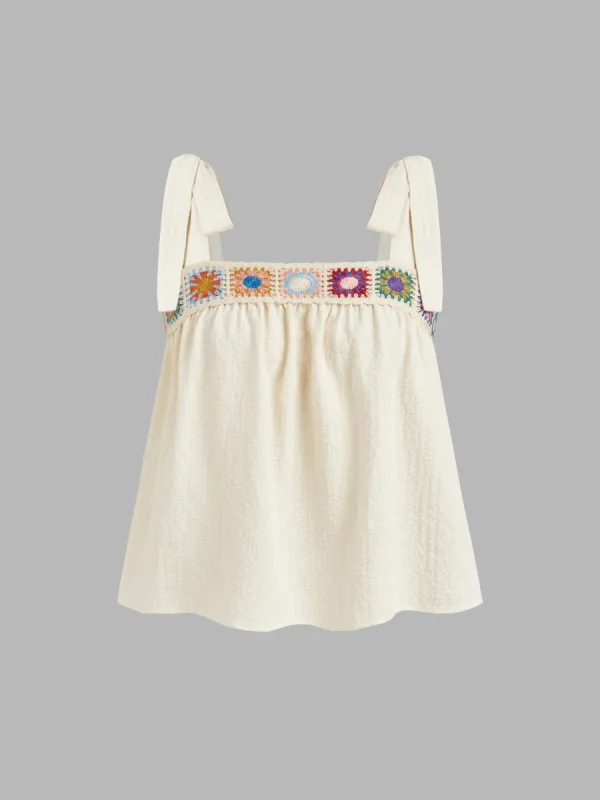 Woven Color Embroidery Knotted Cami Top sold by Cider