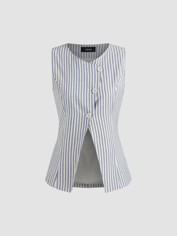 Cotton-blend Round Neckline Striped Blazer Vest sold by Cider