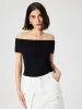 Off-shoulder Knit Short Sleeve Top sold by Cider