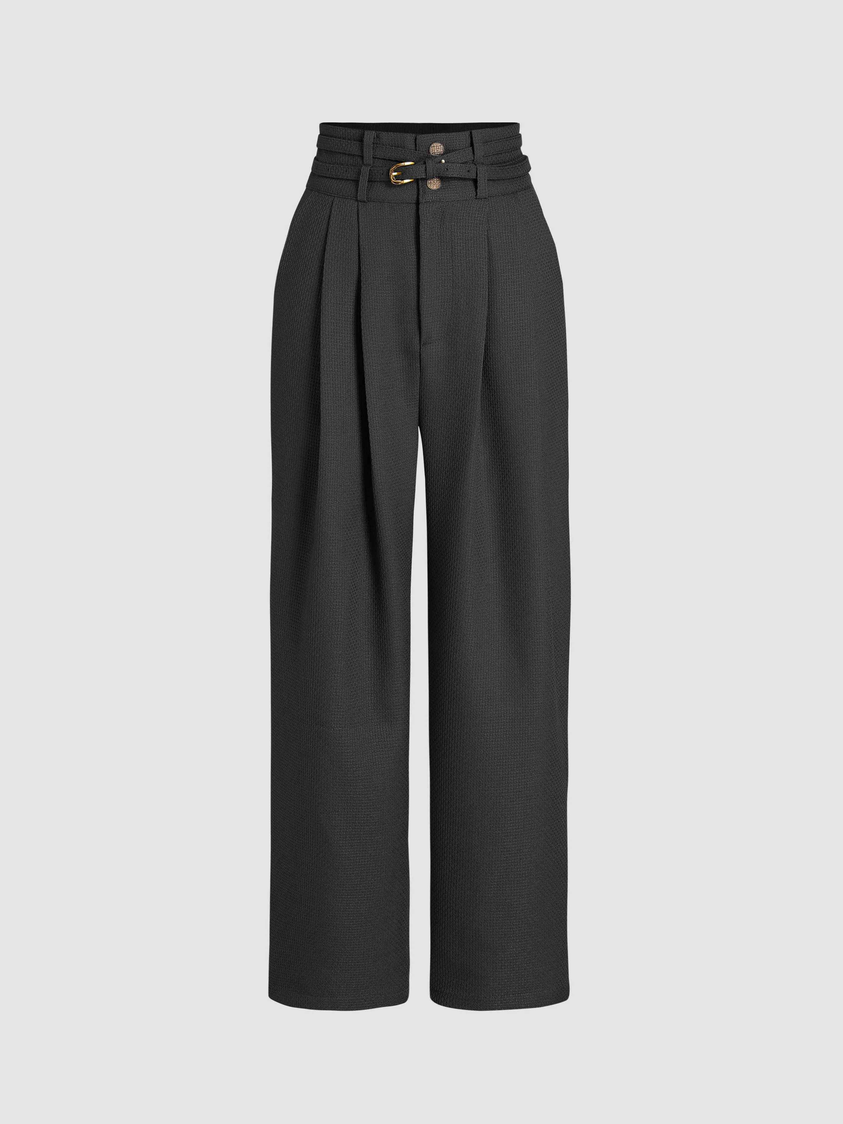 Petite Tweed Solid Belted Straight Leg Trousers sold by Cider
