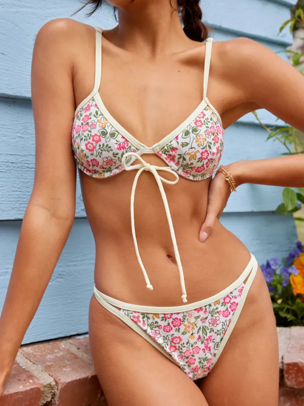 V-neck Floral Underwire Cheeky Bikini Swimsuit sold by Cider