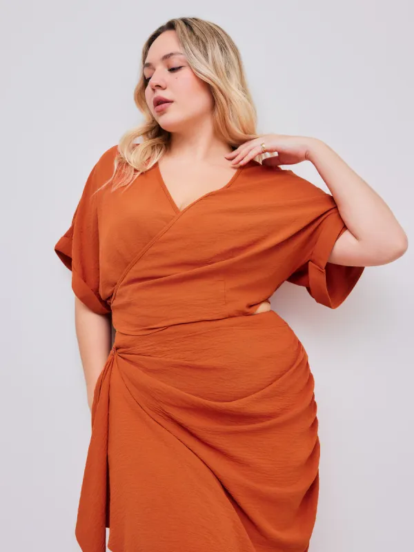 Woven V-neck Wrap Knotted Crop Short Sleeve Top Curve & Plus sold by Cider
