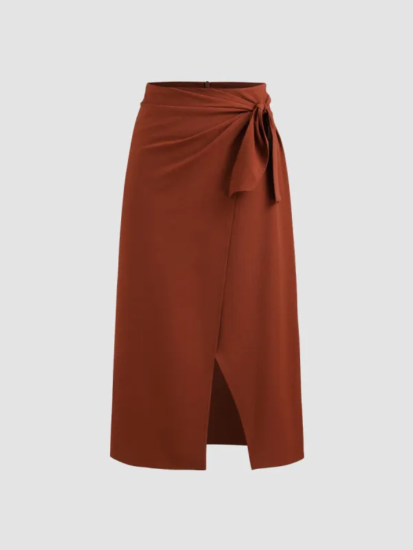 Knotted Split Solid Midi Skirt sold by Cider