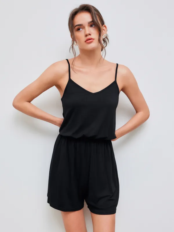 V-neck Solid Cami Romper sold by Cider