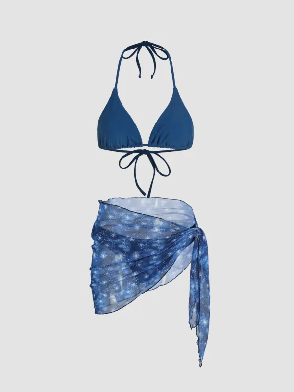 3pack Solid Halter Bikini Swimsuit & Sarong sold by Cider