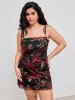 Mesh Floral Ruched Knotted Mini Dress Curve & Plus sold by Cider