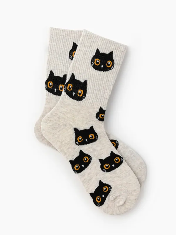 Cat Pattern Crew Socks sold by Cider