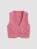 Knit V-neck Heart Button Crop Vest sold by Cider