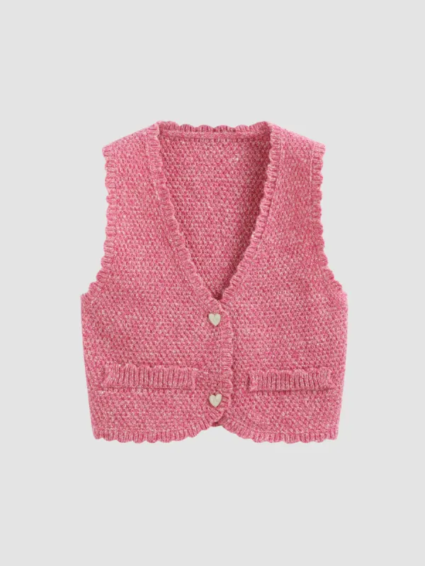 Knit V-neck Heart Button Crop Vest sold by Cider