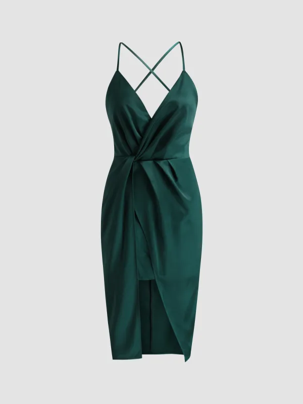 Solid Backless Twist Front Midi Dress sold by Cider