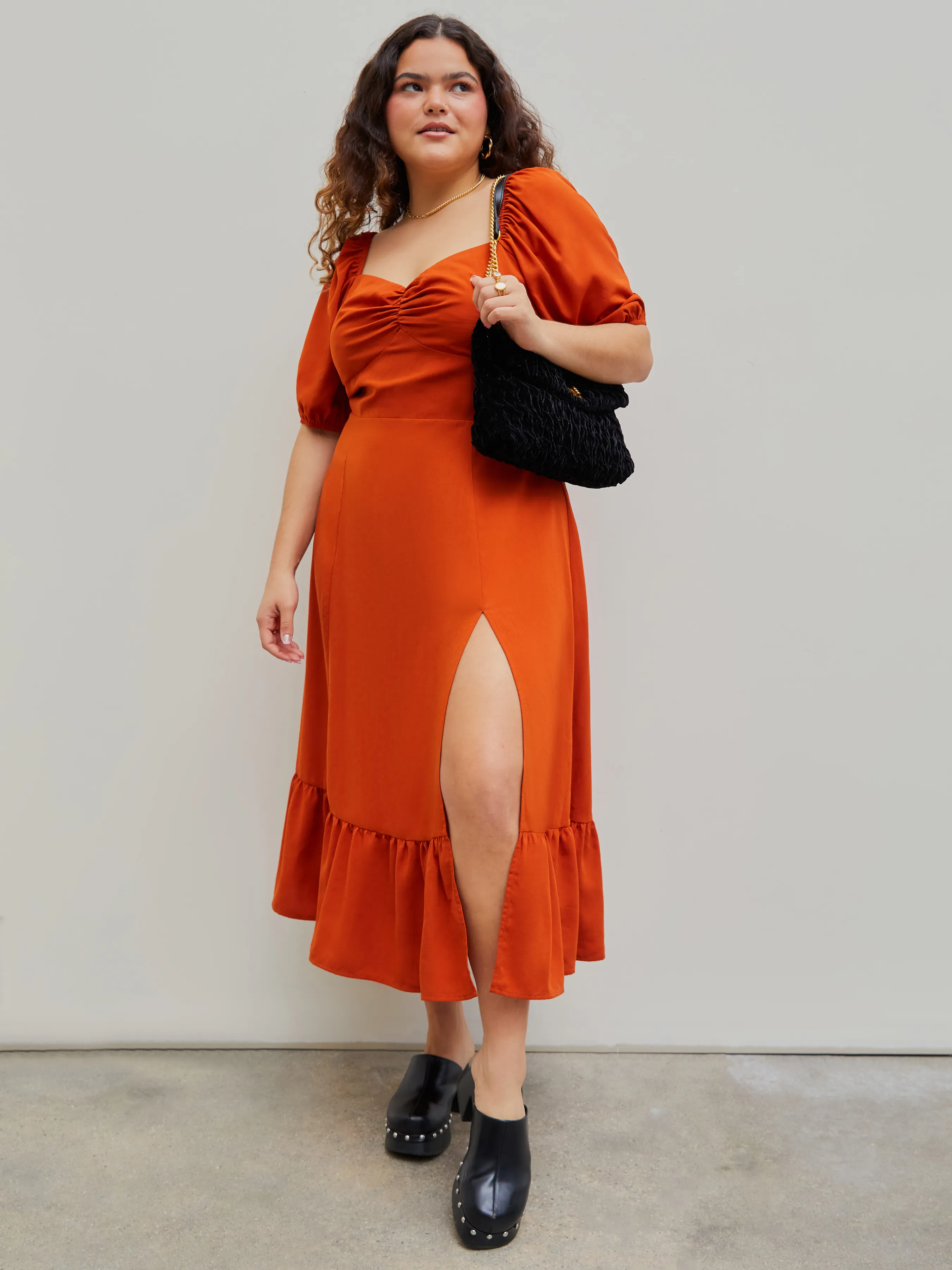 Square Neck Twist Slit Midi Dress Curve & Plus sold by Cider