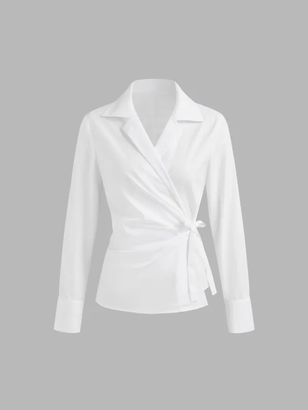 100% Cotton Collar Solid Wrap Knotted Long Sleeve Shirt sold by Cider