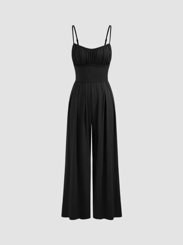V-neck Solid Ruched Pocket Jumpsuit sold by Cider