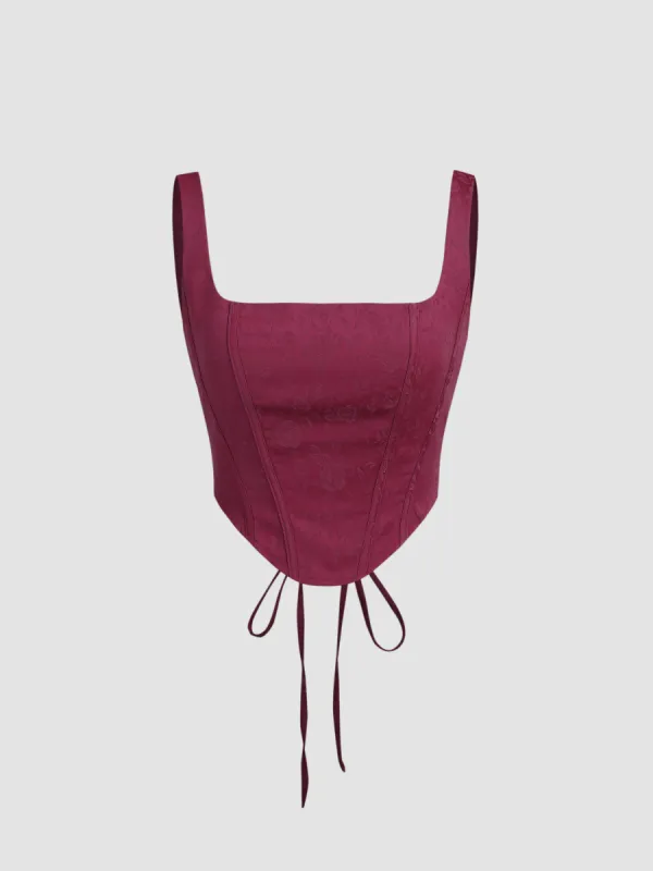 Floral Corset Square Neck Knotted Crop Tank Top sold by Cider