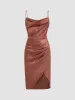 Solid Satin Slit Midi Dress sold by Cider