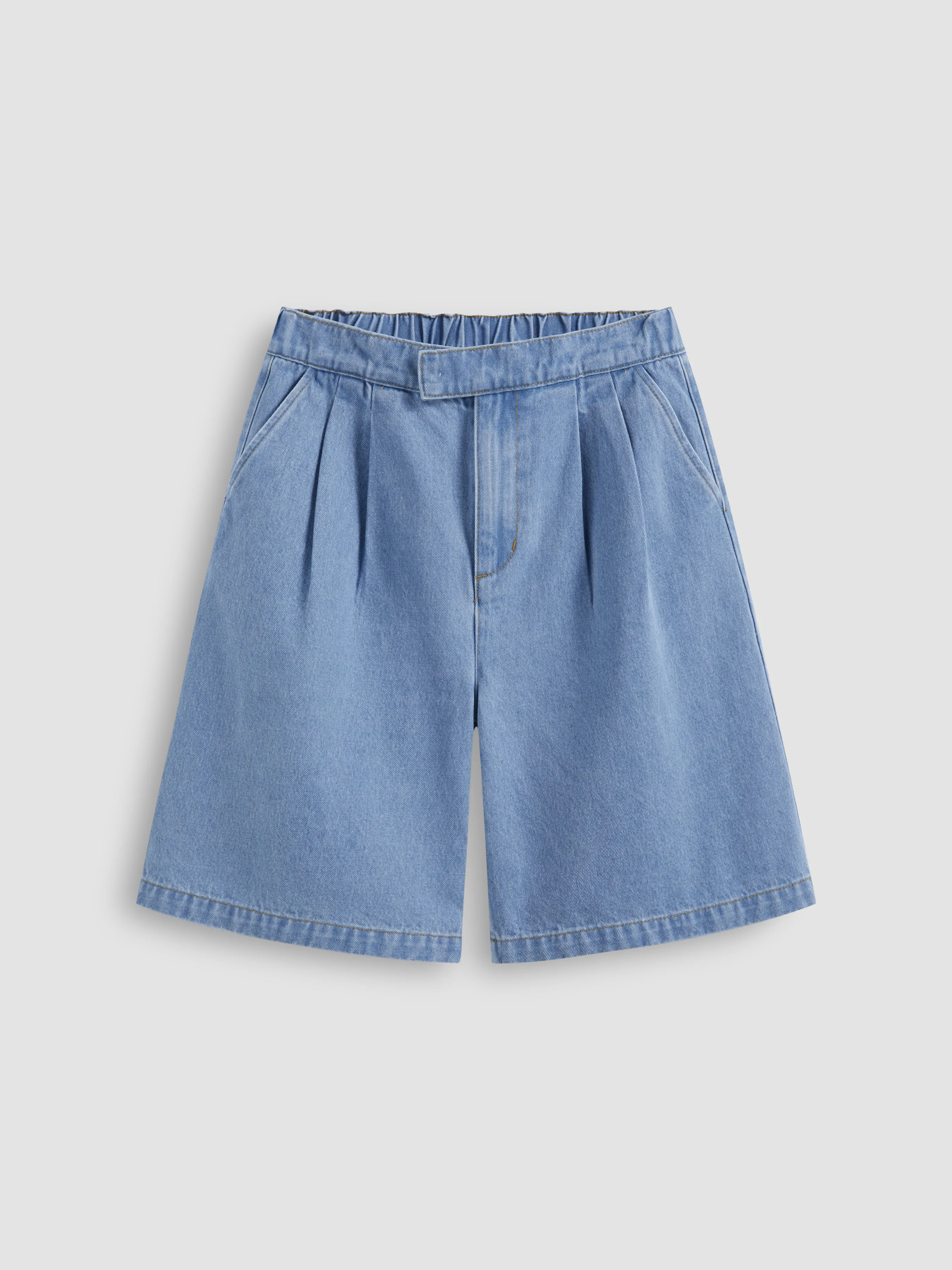 Denim Mid Rise Solid Pocket Wide Leg Shorts sold by Cider