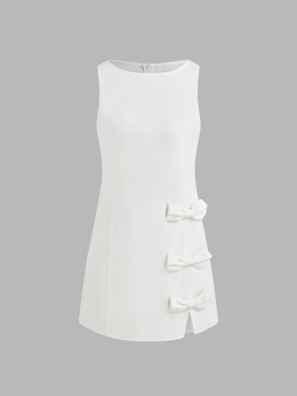 Boat Neckline Solid Bowknot Mini Dress sold by Cider